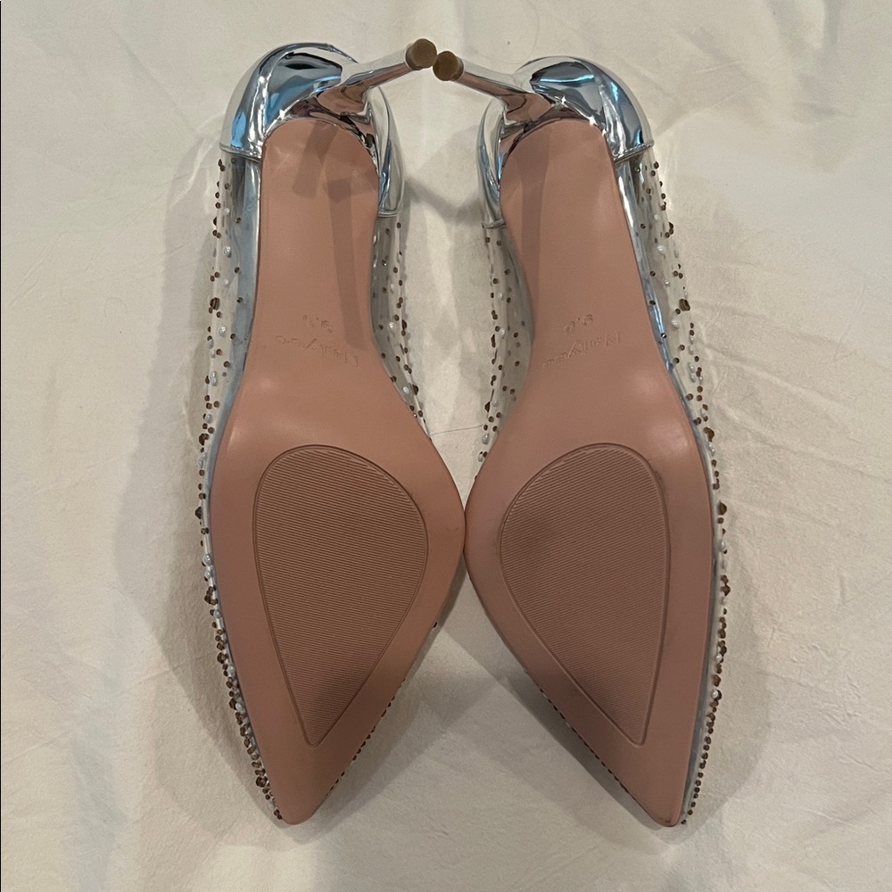 Women's Transparent Rhinestone Heels - Silver and Tan - Picture 3 of 5